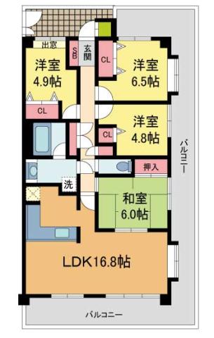 清荒神ヒルズ(4LDK/4階)の間取り写真