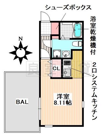 BRANCHE御器所(ワンルーム/1階)の間取り写真
