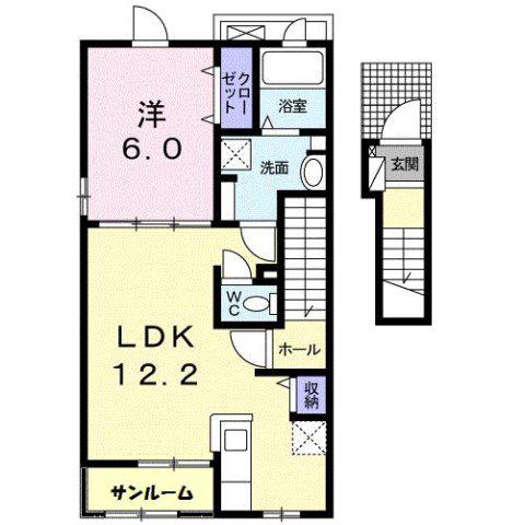 サニーハイツ ひまわりB(1LDK/2階)の間取り写真