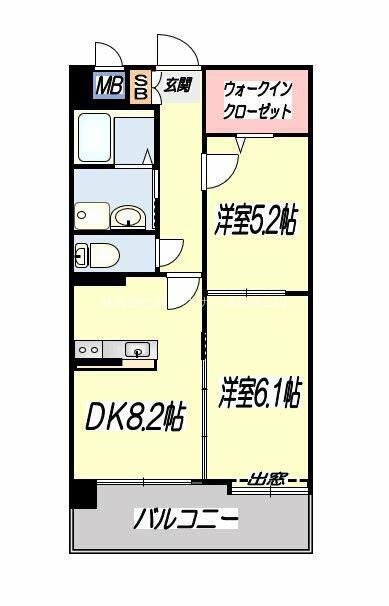 サンフェスタ帯山(2DK/3階)の間取り写真
