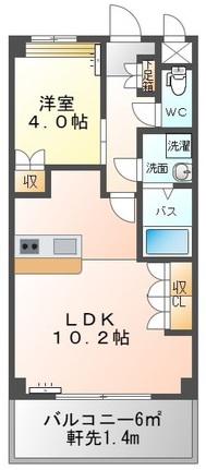 ディアフォンテーヌB(1LDK/2階)の間取り写真