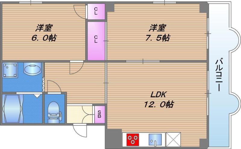 エレガンス真田山(2LDK/4階)の間取り写真