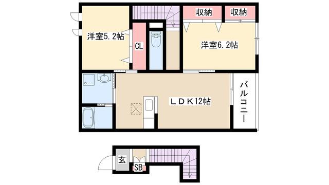 グランヴェル梅森坂(2LDK/2階)の間取り写真