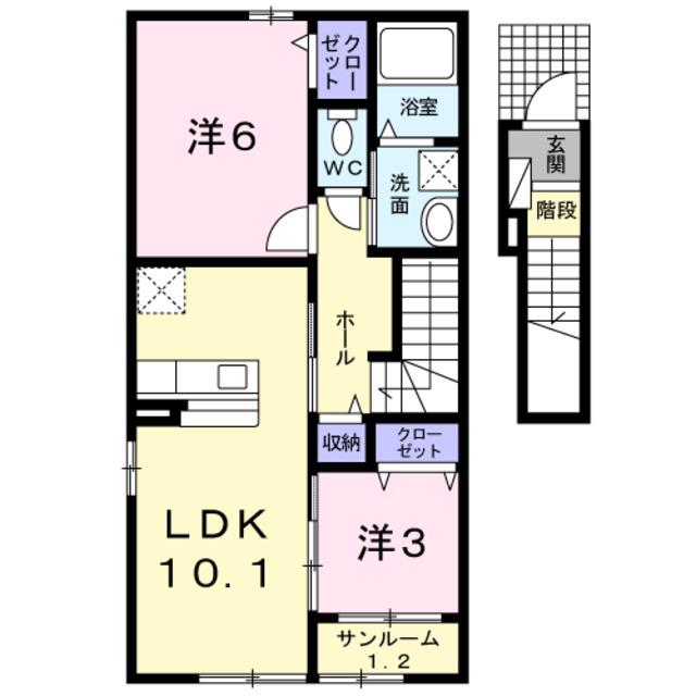 ソワール(2LDK/2階)の間取り写真
