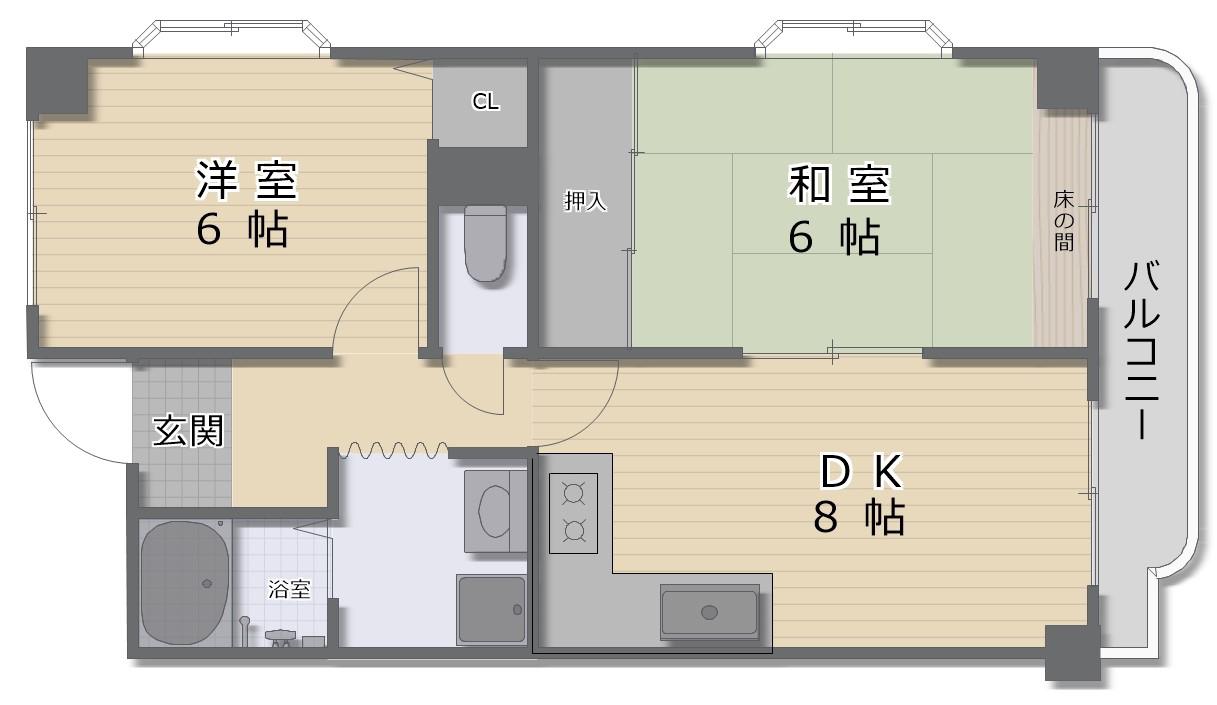 アネックス山野(2DK/1階)の間取り写真