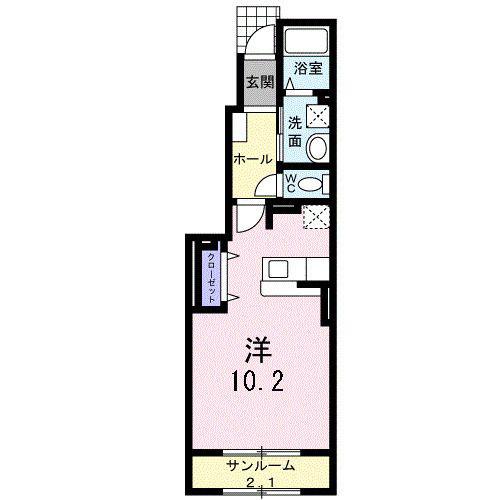 グリーンリーフ小山A(1K/1階)の間取り写真