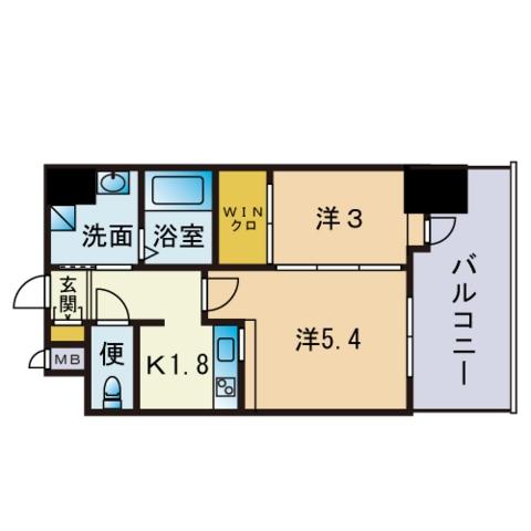 エンクレスト博多駅前ART(2K/7階)の間取り写真