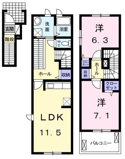 ルミエール・プランタン(2LDK/2階)の間取り写真