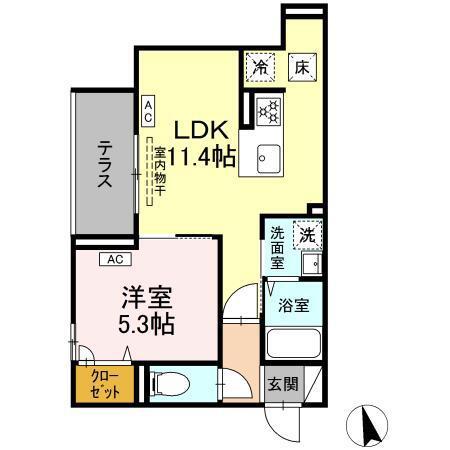 D BLESS横濱赤門通(1LDK/2階)の間取り写真
