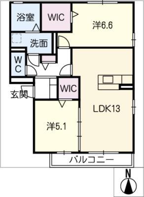 アイレックス ホーム A棟(2LDK/2階)の間取り写真