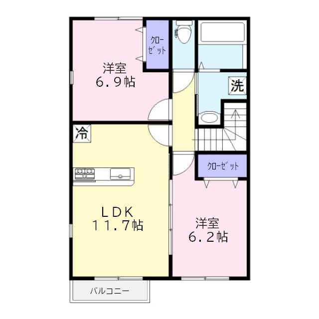 サニーガーデンS棟(2LDK/2階)の間取り写真