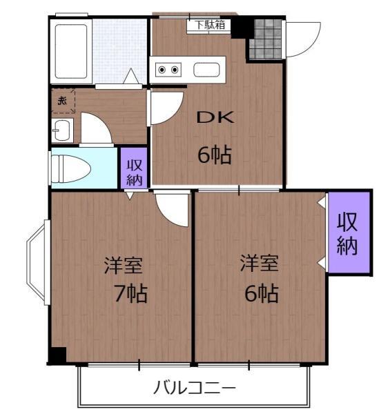 リバーサイドメゾンA(2DK/2階)の間取り写真