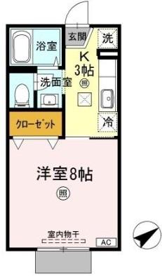 コーポジュネスB棟(1K/1階)の間取り写真