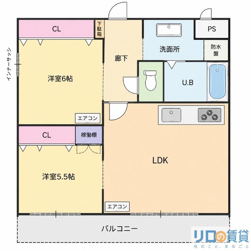 新大阪パークハイツ(2LDK/7階)の間取り写真