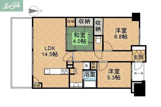 ポレスター野田屋町弐番館(3LDK/5階)の間取り写真