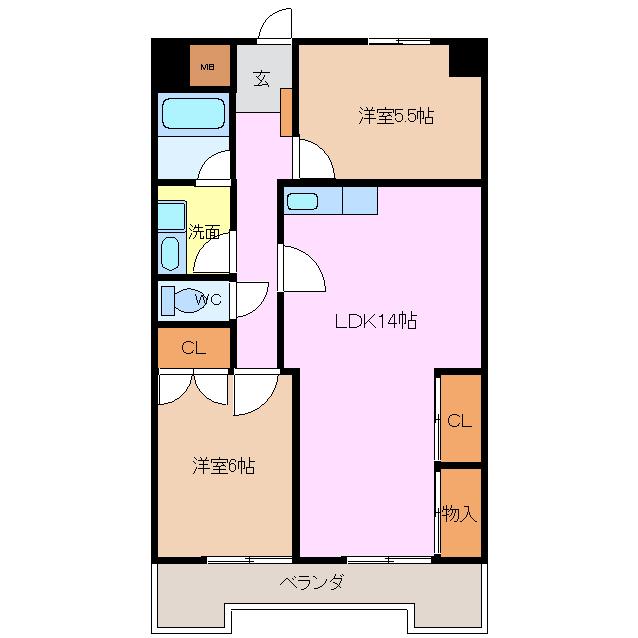 ウノモリックス(2LDK/2階)の間取り写真