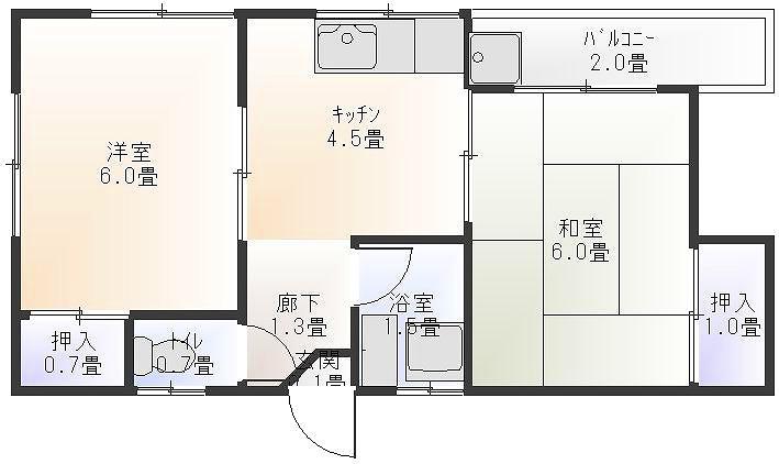 内門荘(2K/2階)の間取り写真