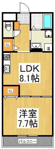 エクセルハイム(1LDK/2階)の間取り写真