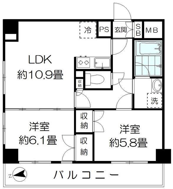 レジデンス上野(2LDK/11階)の間取り写真