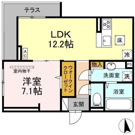 GRAND D-ROOM大手(1LDK/1階)の間取り写真