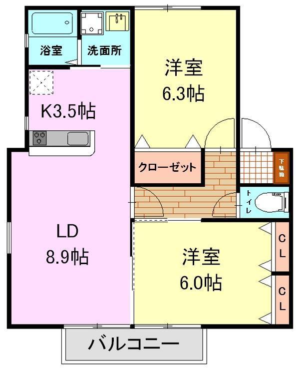 グリーンヒルズ C(2LDK/2階)の間取り写真