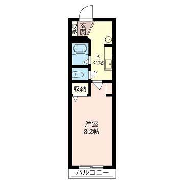 ミューズ中原(1K/2階)の間取り写真