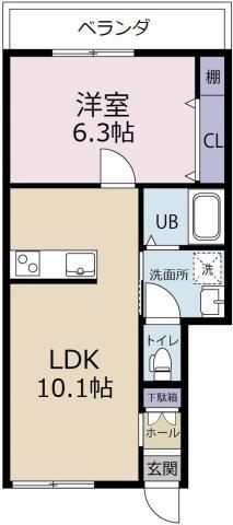 サンキュ八万(1LDK/1階)の間取り写真