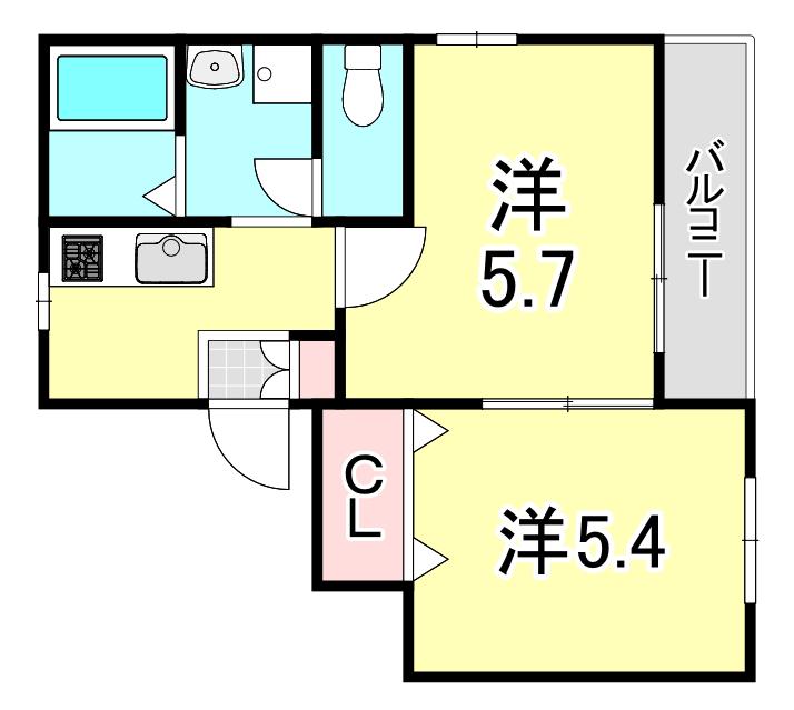 クレスト北口(2K/1階)の間取り写真