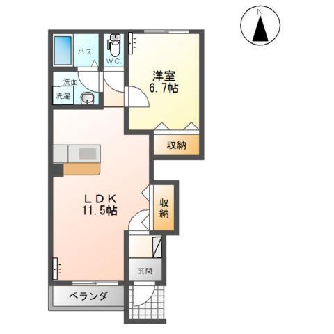 ラトゥールV(1LDK/1階)の間取り写真