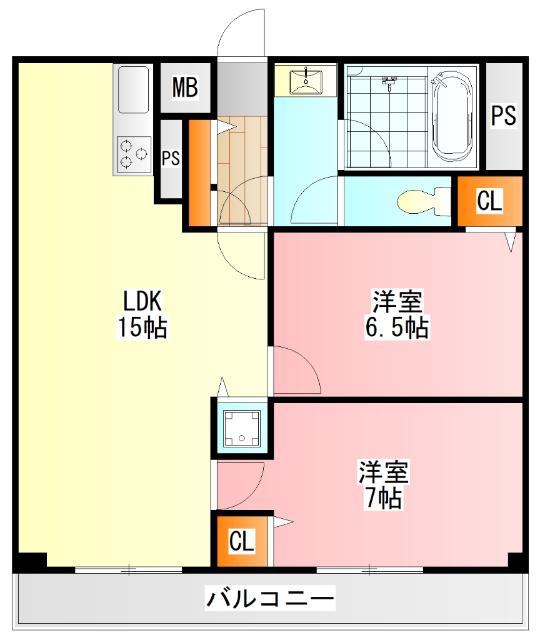八王子スカイマンション(2LDK/2階)の間取り写真