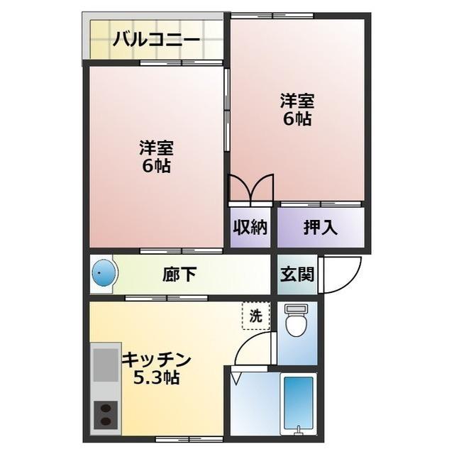 SIペアハウス(2K/2階)の間取り写真