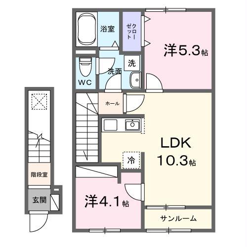 ポルト・ボヌールIII(2LDK/2階)の間取り写真