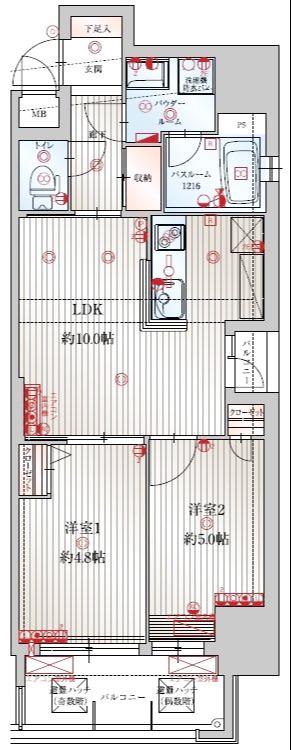 アクタス博多駅東IIスクエア(2LDK/2階)の間取り写真