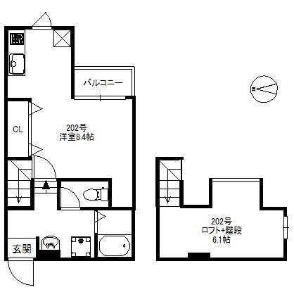 メゾンソレイユ那珂 608(ワンルーム/2階)の間取り写真