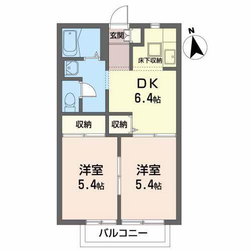 カーサ小田原(2DK/1階)の間取り写真