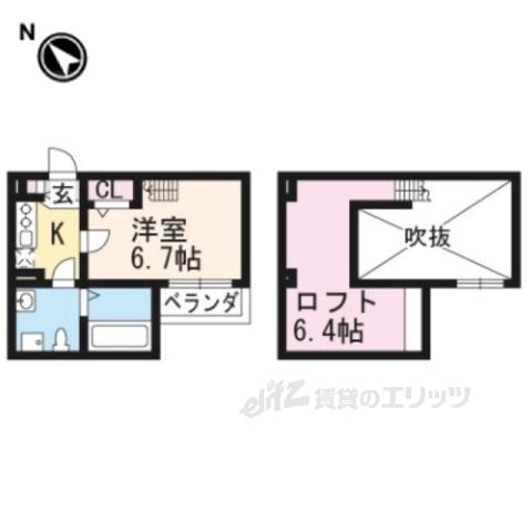 グランツ京都西大路(1K/1階)の間取り写真