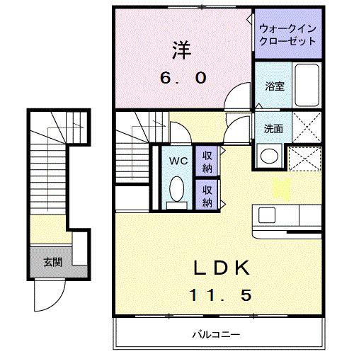 プラシード(1LDK/2階)の間取り写真