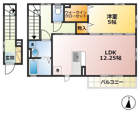ボヌール F棟(1LDK/2階)の間取り写真