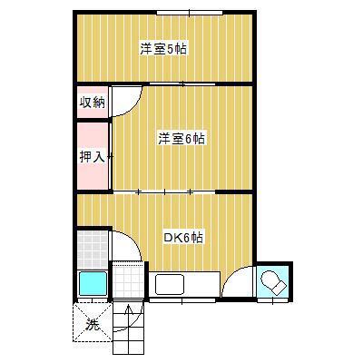 西原アパートA棟(2DK/2階)の間取り写真