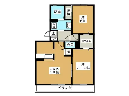 ベルデュールA(2LDK/2階)の間取り写真