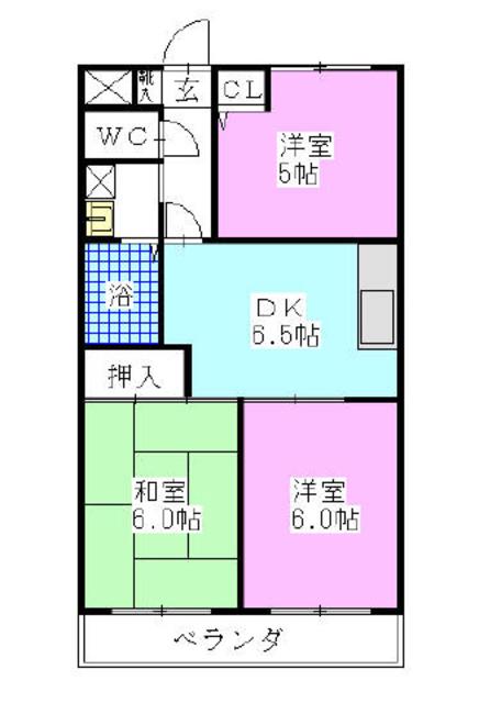 ブルームライフ市川(3DK/1階)の間取り写真