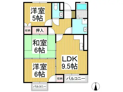 アパートメント石塔(3LDK/3階)の間取り写真