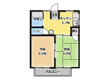 四ツ興野コーポ(2K/2階)の間取り写真