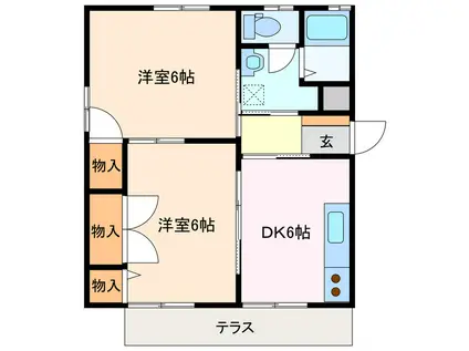 ディアス富士見台D(2DK/1階)の間取り写真