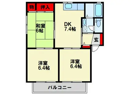 三洋タウン水巻A棟(3DK/1階)の間取り写真
