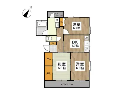 新屋敷添島ビル(3DK/6階)の間取り写真