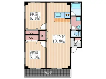 グランデ上安(2LDK/2階)の間取り写真