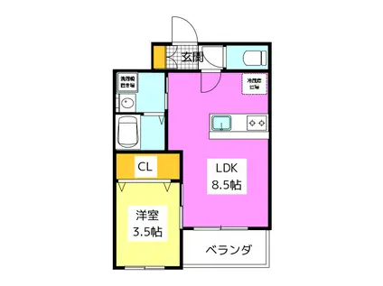 ハーヴェスト東那珂(1LDK/1階)の間取り写真