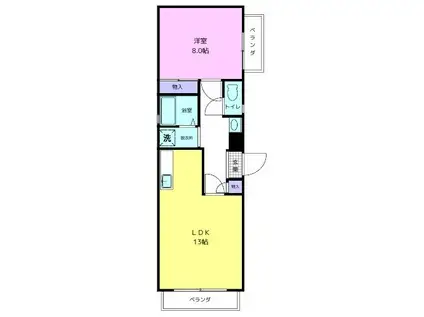 ル・モンド吉備(1LDK/2階)の間取り写真