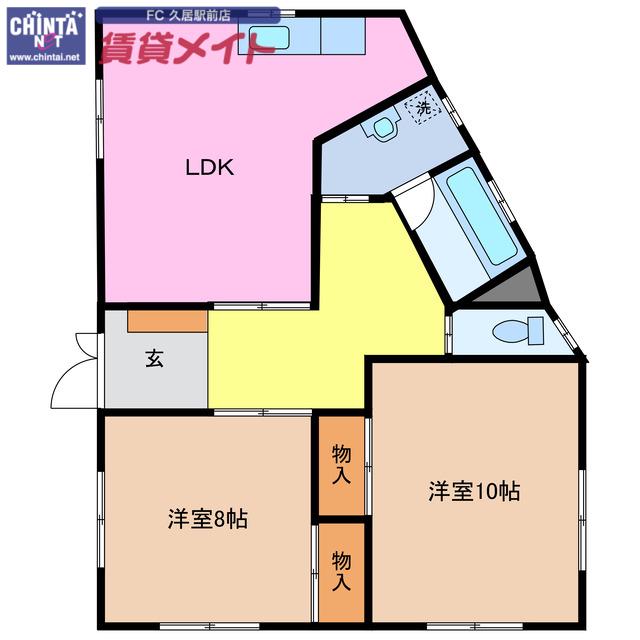 ウッドハウス(2LDK/2階)の間取り写真